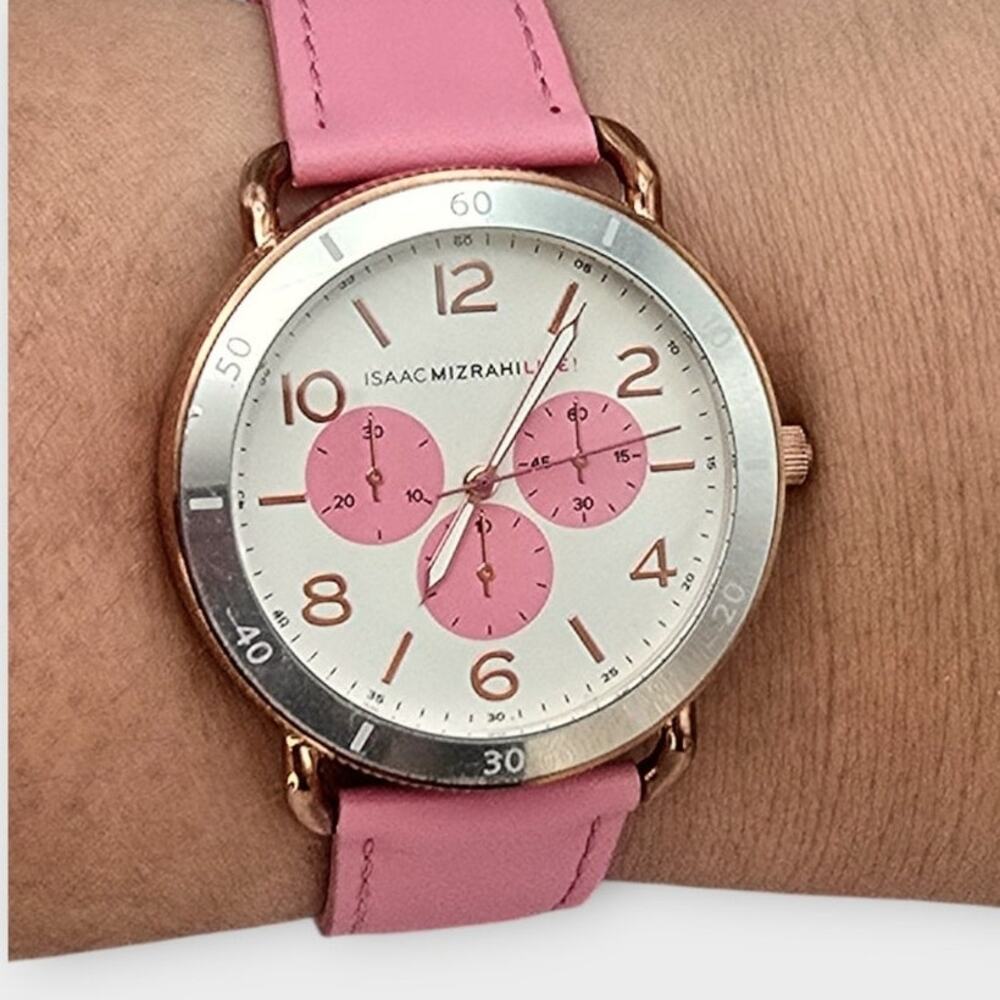 Isaac Mizrahi Pink Chronograph-Style Watch – Rose Gold Tone